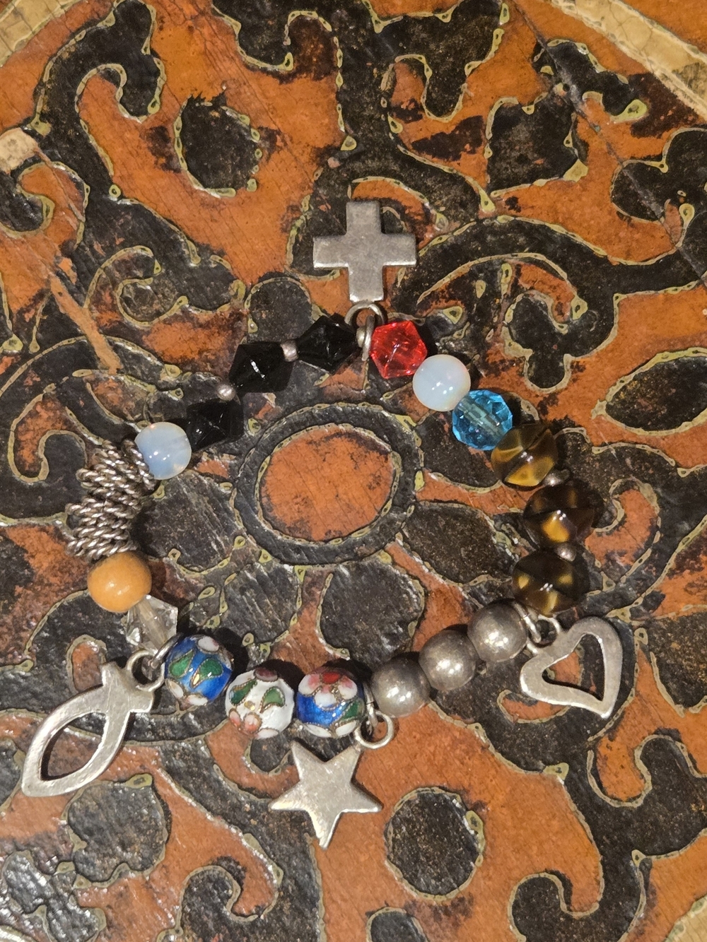 925 Charms, Vintage Cloisonné Beads, And Glass Bead Christ's Story Bracelet